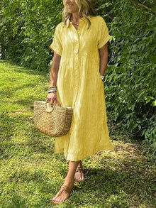 Samara - Stilvolles Gestreiftes Hemdkleid – Gelb