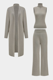 Luanne | Elegantes Dreiteiliges Set aus Geripptem Strick – Helles Taupe
