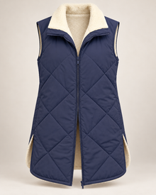 Wendbare, wattierte Damenweste in Lammfelloptik – Solange – Marineblau