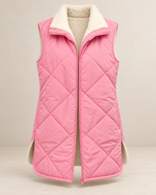 Wendbare, wattierte Damenweste in Lammfelloptik – Solange – Rosa