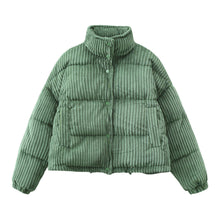 Steppjacke aus Cord für Damen mit hohem Kragen und weiter Passform – Marit – Grün