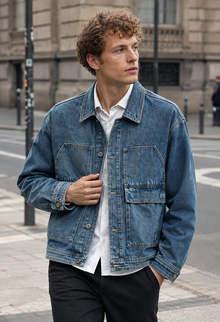 Jeansjacke mit großen Taschen im Washed-Look – Kaspar – Blau