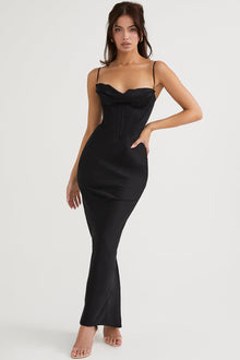 Naomi - Glamouröses Korsett Maxi Kleid Abend – Schwarz