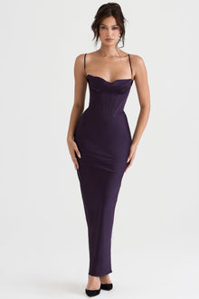 Naomi - Glamouröses Korsett Maxi Kleid Abend – Dunkelviolett