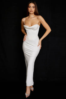 Naomi - Glamouröses Korsett Maxi Kleid Abend – Weiß