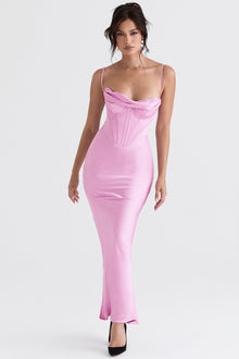 Naomi - Glamouröses Korsett Maxi Kleid Abend – Dunkelrosa