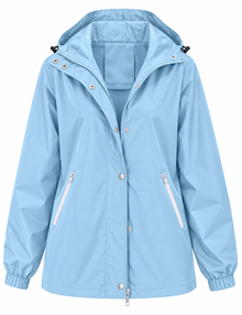 Wasserdichte Damen-Regenjacke mit Kapuze, Taschen und Reißverschluss – Verena – Blau