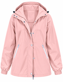 Wasserdichte Damen-Regenjacke mit Kapuze, Taschen und Reißverschluss – Verena – Rosa