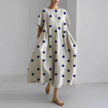 Liriane | Zeitlos romantisches Maxikleid mit Blumenmuster – Blau mit Punkten