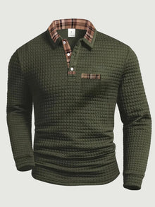 Crispin | Herren Langarm Poloshirt mit Karokragen – Armeegrün