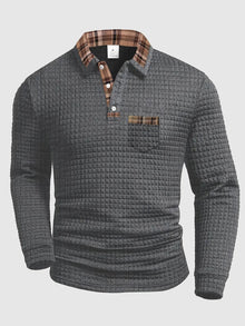 Crispin | Herren Langarm Poloshirt mit Karokragen – Grau
