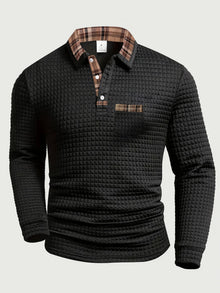 Crispin | Herren Langarm Poloshirt mit Karokragen – Schwarz