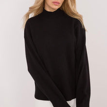 Klassischer Feinstrickpullover | Hoher Kragen | Legerer Schnitt – Schwarz