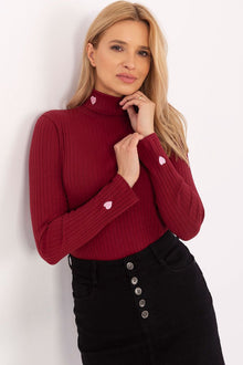 Gerippter Rollkragenpullover | Herz-Detail | Eleganter Look – Rot