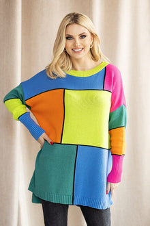 Oversized Strickpullover | Geometrisches Muster | Bequeme Passform – Mehrfarbig C