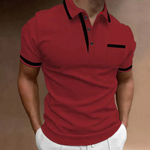 Herren Kragen mit Brusttasche Poloshirt – Rot