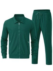 Warmer Einfarbiger Reißverschluss Trainingsanzug Mit Jacke Und Jogginghose Für Herren | Perfekt für Outdoor-Aktivitäten – Grün