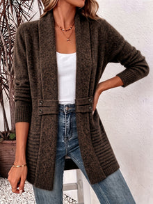 Linsey - Elegante Strick Jacke Mit Offener Vorderseite – Kaffee