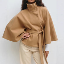 Damen Cape Mantel mit hohem Kragen – Khaki