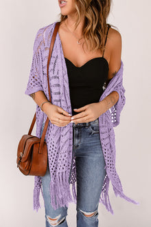 Gehäkelte Strickjacke | Fransen-Details | Boho-Chic – Lila