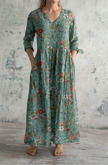 Irinae - Florales Maxikleid mit weichem Griff – Salbeigrün