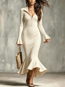 Terona – Fishtail-Kleid Mit Betonter Taille – Aprikose
