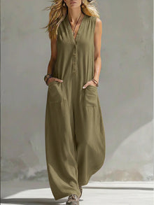 Farella - Jumpsuit mit weitem Bein und lockerer Passform – Olivgrün