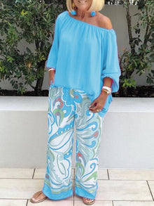 Brinette - Set aus Bluse und weiter Hose – Hellblau