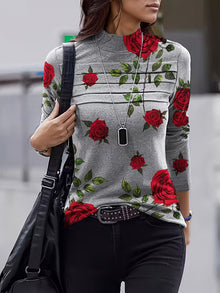 Zinie – Oberteil Mit Blumen Muster Und Stehkragen – Rot