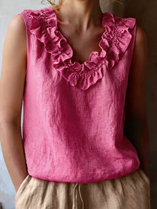 Safiya – Ärmellose Bluse MIT Rüschen Am Ausschnitt – Rosa