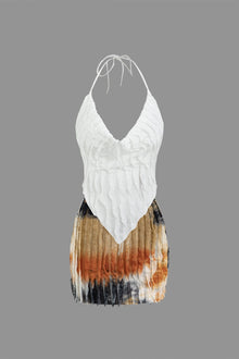 Aviana | Zweiteiliges Plissee-Set mit Farbverlauf & Neckholder-Top – Weiß