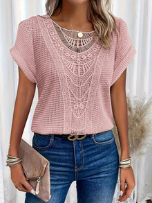 Spitzenbluse | Kurzarm | Verspielter Vintage-Look – Rosa