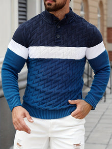 Lilfad - Lässiger Strick Pullover Mit Stehkragen – Blau