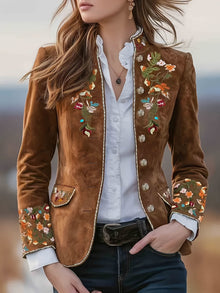 Anisaa – Elegante Jacke Mit Stehkragen – Braun