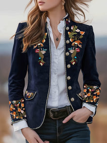 Anisaa – Elegante Jacke Mit Stehkragen – Marineblau