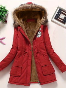Gemütlicher Fleecegefütterter Kapuzen Wintermantel für Damen | Ideal für Herbst/Winter – Rot