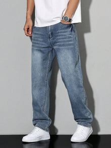 Herren Lässige Relaxed Fit Jeans – Verblasstes Blau