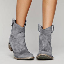 Damen Cowboy Boots mit Blockabsatz und Seitenschlaufen – Grau