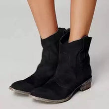 Damen Cowboy Boots mit Blockabsatz und Seitenschlaufen – Schwarz