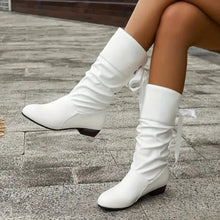 Marlene | Damen Ankle Boots Schnürstiefeletten Blockabsatz Wadenhoch – Weiß