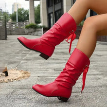Marlene | Damen Ankle Boots Schnürstiefeletten Blockabsatz Wadenhoch – Rot