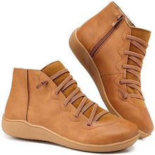 Greta | Damen Ankle Boots Schnürung Reißverschluss flache Sohle Stiefeletten – Braun