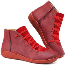 Greta | Damen Ankle Boots Schnürung Reißverschluss flache Sohle Stiefeletten – Rot
