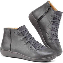 Greta | Damen Ankle Boots Schnürung Reißverschluss flache Sohle Stiefeletten – Grau
