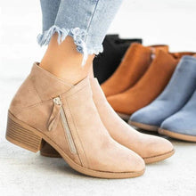 Katharina | Damen Ankle Boots Wildleder-Optik Niedriger Absatz Reißverschluss – Beige