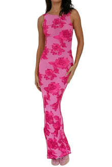 Damen Ärmelloses Maxikleid mit Blumenmuster – Rosa