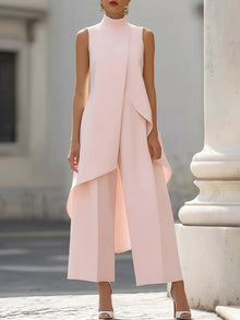 Luisa | Damen Asymmetrisches High-Neck Marlene-Hosen-Set – Pink