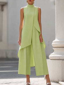 Luisa | Damen Asymmetrisches High-Neck Marlene-Hosen-Set – Daiquiri Green