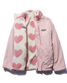 Damen Wendejacke mit Herzmuster und Fleece-Innenseite – Rosa