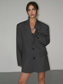 Damen Blazer im Oversized-Schnitt mit Knopfverschluss – Grau